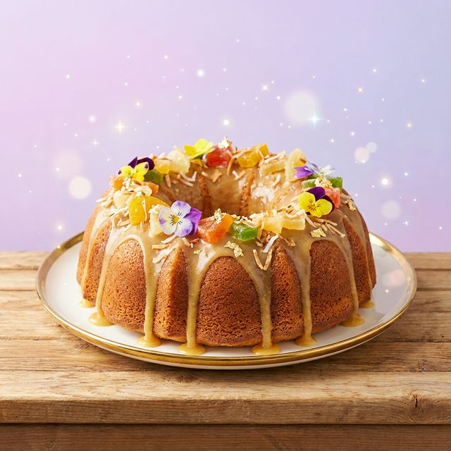 Coconut rum cake top down view